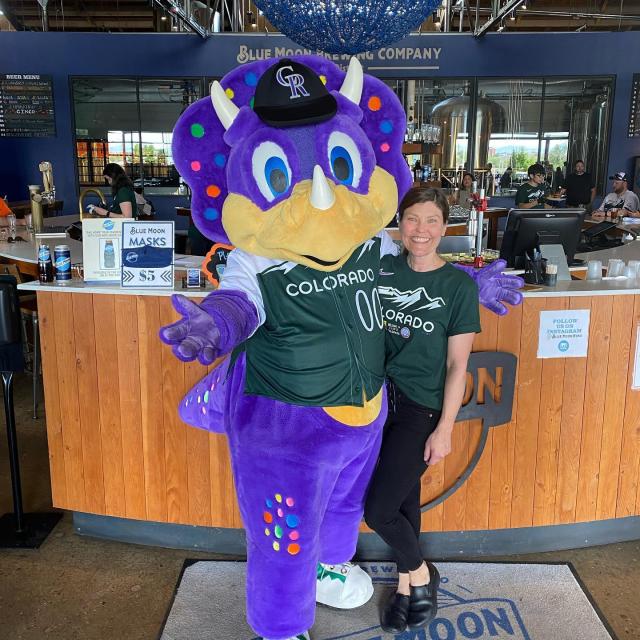 Stop by the brewery today to join us in celebrating the launch of the new @rockies jersey! We had a visit from Dinger, a DJ going all day and we will have the game on this evening! (We also have freebies while supplies last) 
•
•
•
#coloradorockies #baseball #denver #dinger #bluemoonbeer #denverevents #fanatics #nike #weekendvibes #rinodistrict