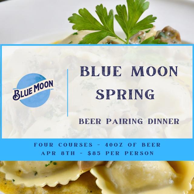 Join us April 8th for Blue Moon RiNo's Spring Beer Pairing Dinner. 
4 Courses, 40oz of Beer.
Menu and ticket information available at bluemoonrino.com/events or the link in our bio.
